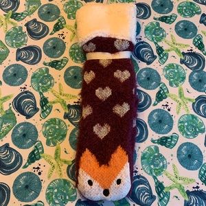 LOVE fleece and knitted Fox and Hearts Slipper Socks.